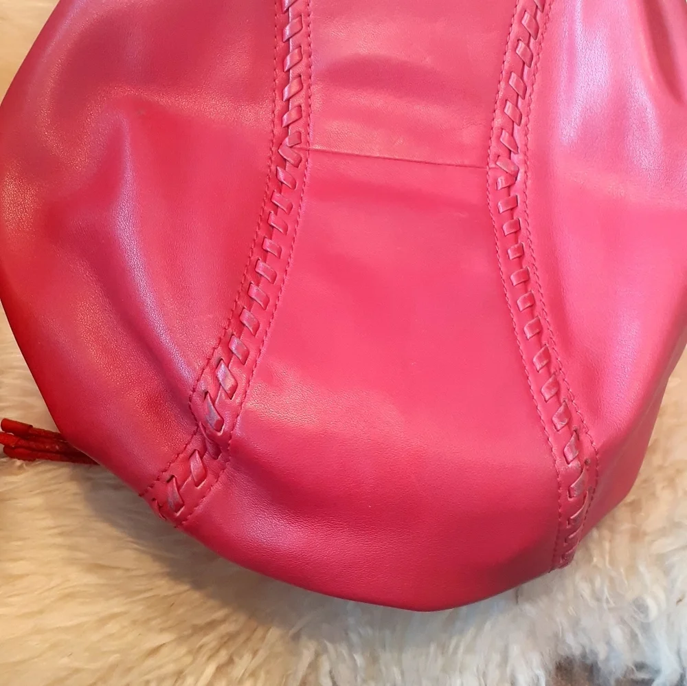 Cole Haan Hobo Apple red Leather purse satchel Tassel Braid trim